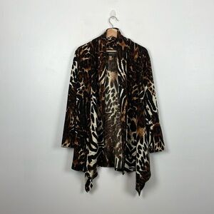 Donna Salyers Fabulous Furs Cardigan Sweater Women Medium Leopard Print Faux Fur
